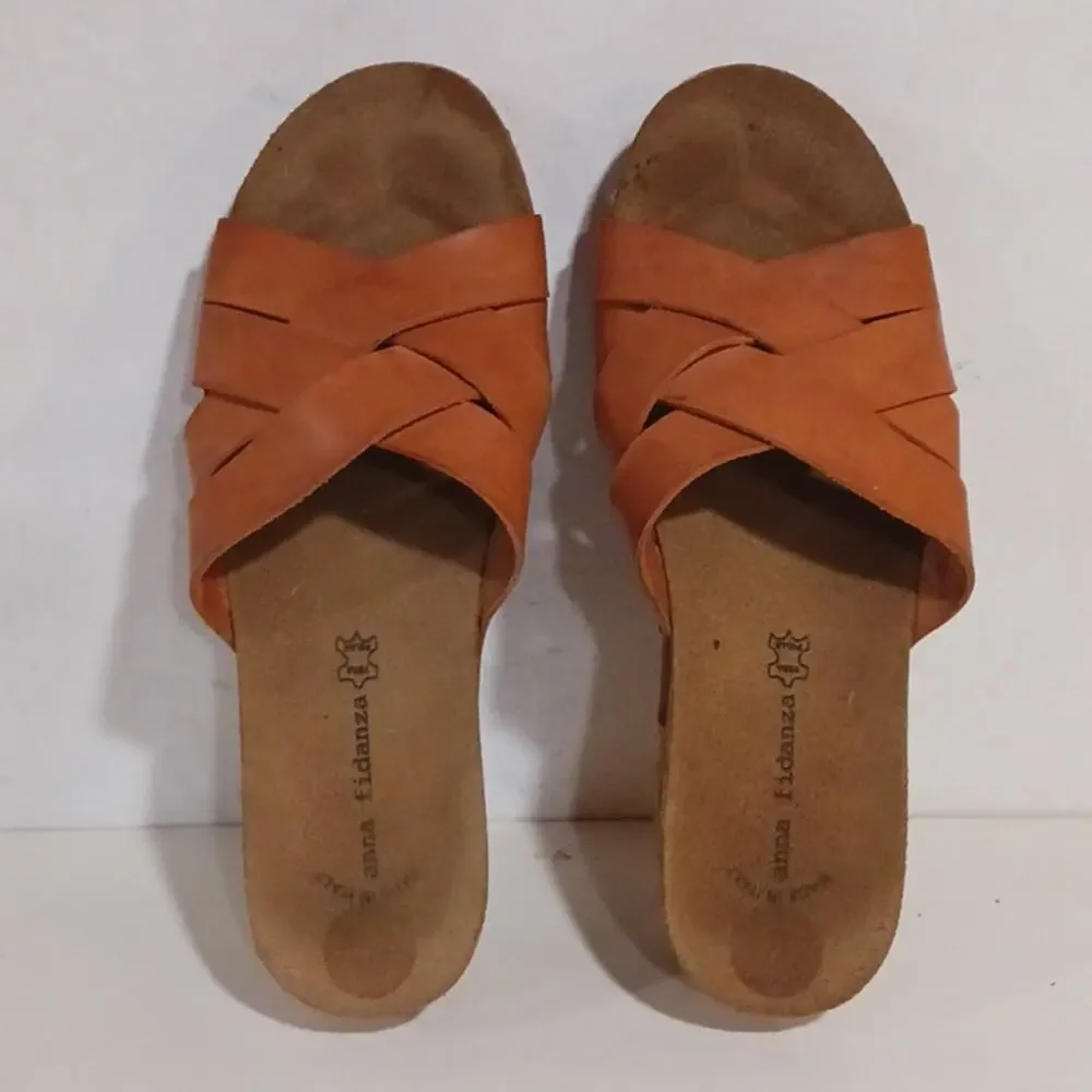Anna Fidanza Tan Leather Cork Wedge Anthropologie sz 39